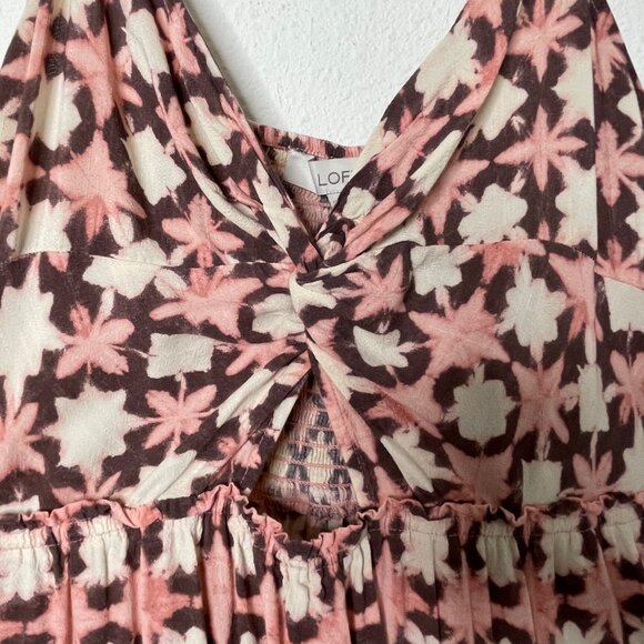 LOFT Sun Washed Floral Twist Tiered Midi Sundress Brown and Pink Women’s Size 12 - Picture 4 of 10